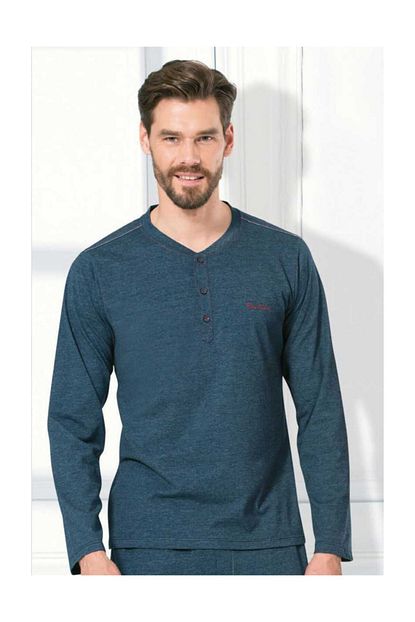 Pierre Cardin Erkek Ceyizlik Pijama Takimi Duz 3 Dugmeli Penye Indigo S Trendyol