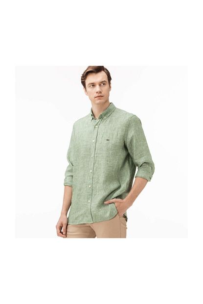 Lacoste Erkek Keten Yesil Gomlek Ch4990 Trendyol