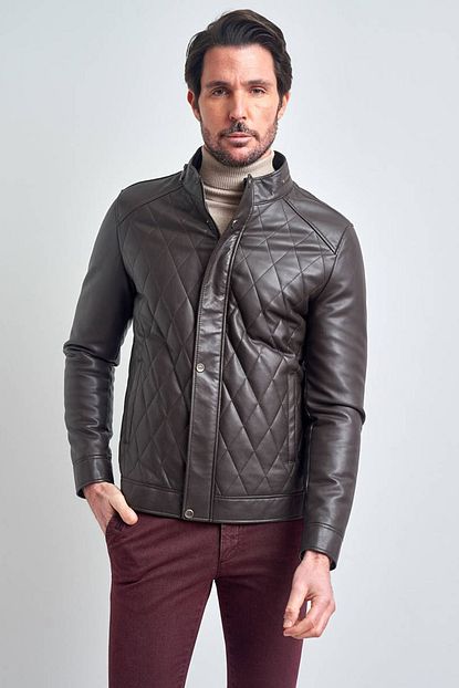Pierre Cardin Erkek Kahverengi Hakim Yaka Kapitone Suni Deri Mont Trendyol
