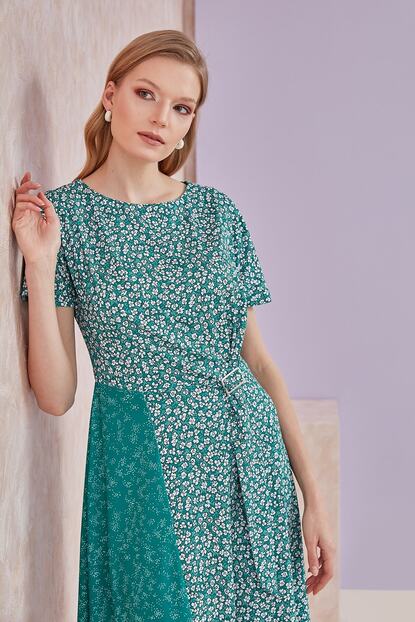 Journey Kadin Elbise Sifir Yaka Yesil Desenli 20yelb065 Trendyol