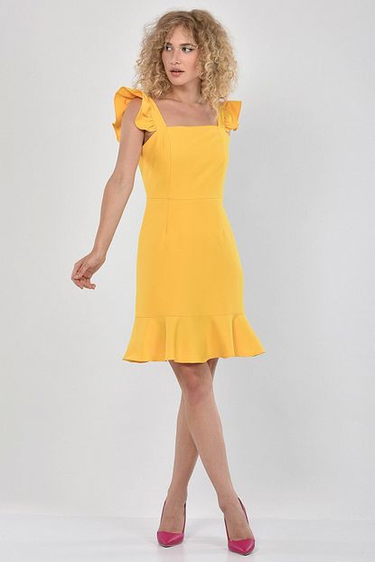 Fashion Light Kadin Sari Kollari Volanli Elbise Fl0029 Trendyol