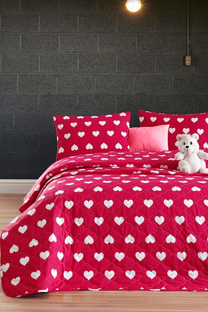 Enlora Home Enlora 100 Dogal Pamuk Kapitoneli Yatak Ortusu Seti Tek Kisilik Chole Kirmizi Trendyol