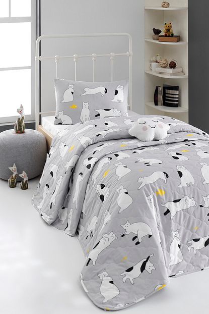 Enlora Home Enlora 100 Dogal Pamuk Kapitoneli Yatak Ortusu Seti Tek Kisilik Liana Gri Trendyol