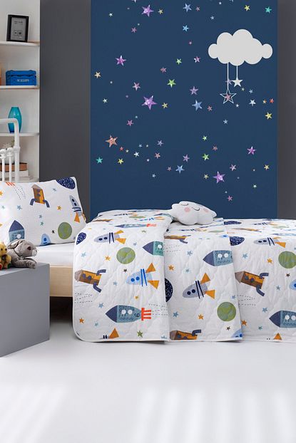 Enlora Home Enlora 100 Dogal Pamuk Kapitoneli Yatak Ortusu Seti Tek Kisilik Spacex Lacivert Trendyol