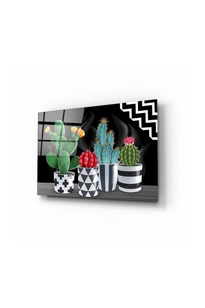 Pi Dekorasyon Renkli Kaktusler Cam Tablo 50x70 Cm Trendyol