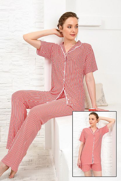 Trend Alacati Stili Kadin Kirmizi 3 Lu Pijama Takimi Alc X4083 Trendyol