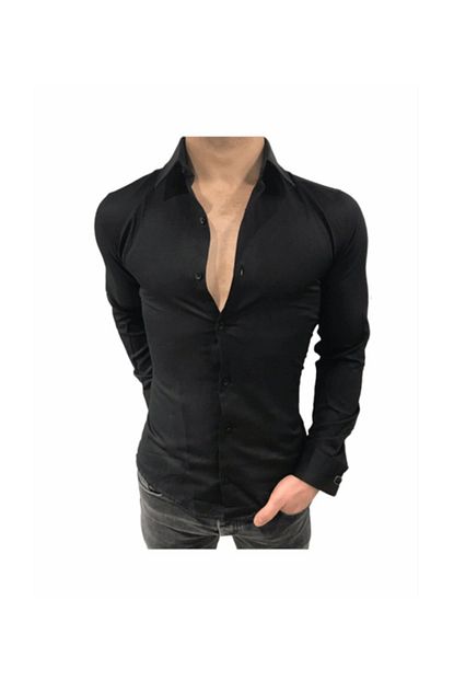 Bybulent Erkek Gomlek Spor Kesim Slim Fit Dar Kesim Sik Gomlek Siyah Vr046 Trendyol