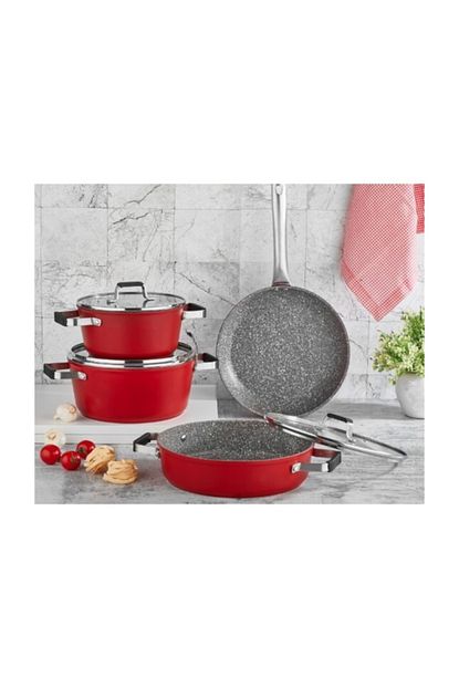 Aryildiz Bold 7 Parca Granit Tencere Seti Kirmizi Trendyol