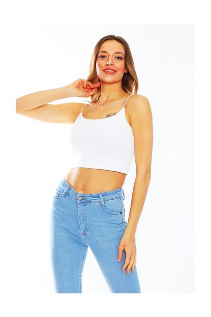 Podiumstar Ince Askili Beyaz Crop Bluz Trendyol