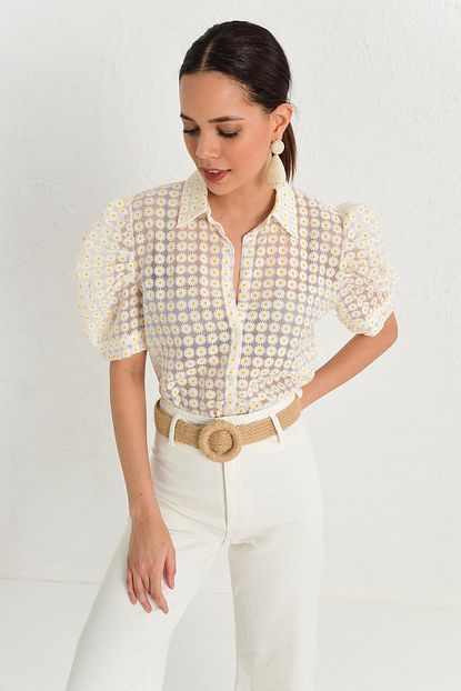 Cool Sexy Kadin Ekru Prenses Kol Gomlek Bk993 Trendyol
