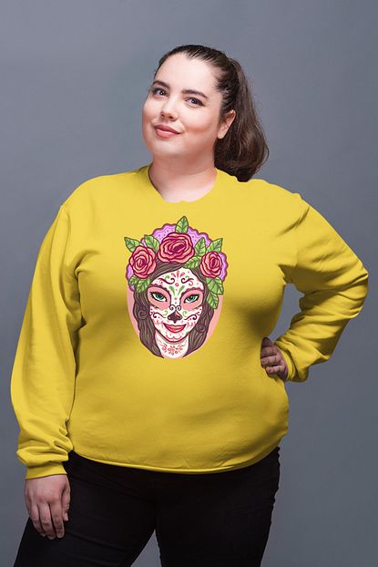 Angemiel Wear Cicekli Meksikali Kadin Sari Kadin Sweatshirt Trendyol