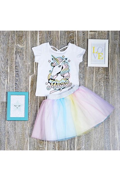 kiz cocuk unicorn desenli tutu etek takim