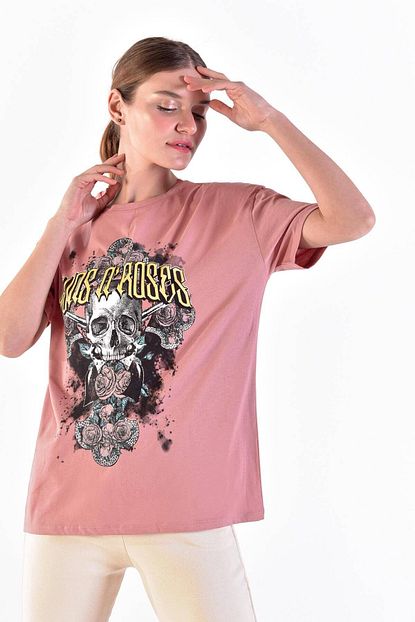 Addax Kadin Pudra Baskili T Shirt P0614 I12 Adx 0000017057 Trendyol