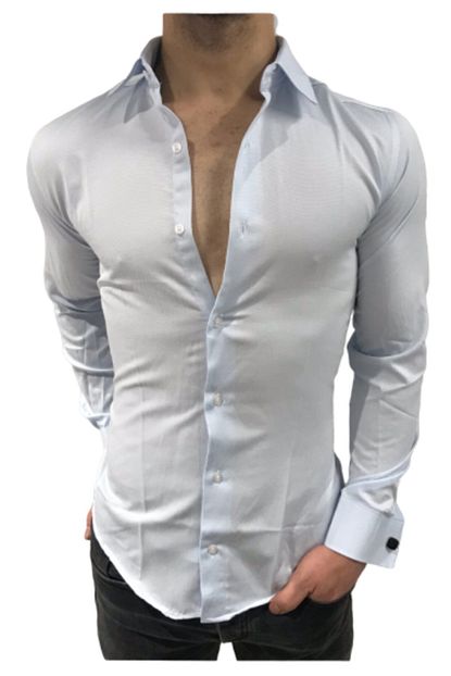 Bybulent Erkek Gomlek Spor Kesim Slim Fit Dar Kesim Sik Gomlek Buz Mavisi Vr036 Trendyol