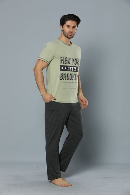 Siyah Inci Erkek Yesil Kisa Kollu Pamuklu Likrali Pijama Takim Trendyol