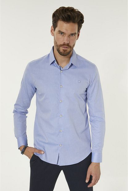 Avva Erkek Mavi Armurlu Klasik Yaka Slim Fit Gomlek A92y2056 Trendyol