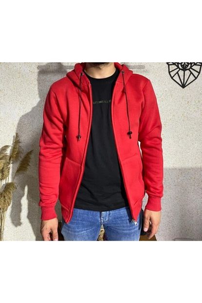 Catch Erkek Kirmizi Kapusonlu Fermuarli Sweatshirt Trendyol