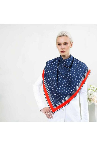 La Boutique Kadin Lacivert Kirmizi Twill Ipek Esarp 1028 12 Trendyol