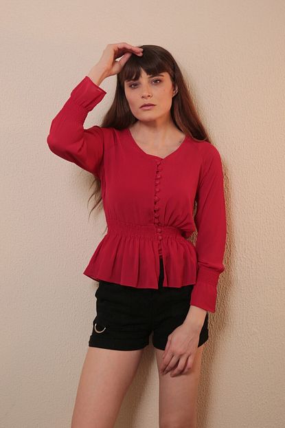 Reyon Kadin Kirmizi Atletli Sifon Bluz Trendyol