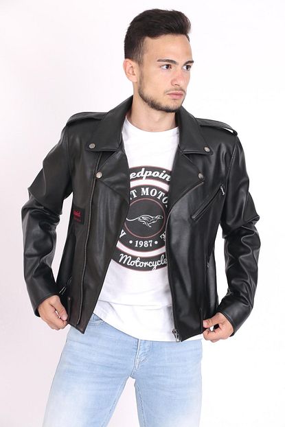 Redpoint Erkek Kahverengi Nakisli Suni Deri Motorcu Biker Ceket Trendyol
