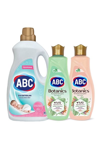 abc hassas ciltlere ozel bebek sivi deterjan 2700 ml konsantre yumusatici seti fiyati yorumlari trendyol