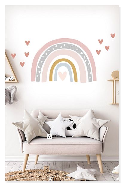Sticker Sepetim Kalpler Ve Soft Renkli Gokkusagi Cocuk Odasi Duvar Sticker Trendyol