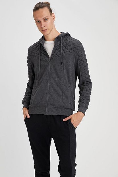 Defacto Erkek Anthra Kapusonlu Slim Fit Fermuarli Sweatshirt R4438az20au Trendyol