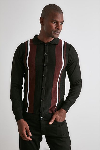 Trendyol Man Siyah Erkek Panelli Triko Hirka Tmnaw21hi0399 Trendyol