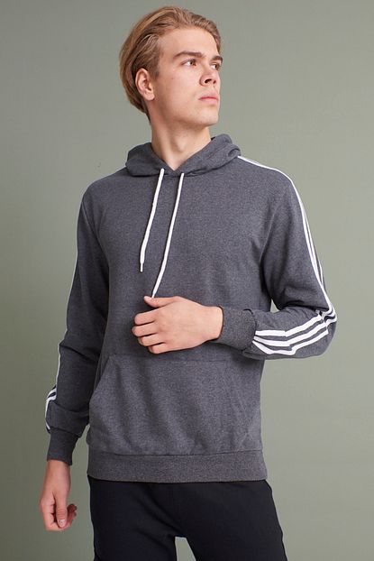 Tena Moda Erkek Antrasit Kapsonlu Kanguru Cepli Kollari Uc Seritli Sweatshirt Trendyol