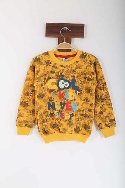 Teqne Cocuk Cicekli Cool Baskili Erkek Sweatshirt Sari 10 11 Yas Trendyol