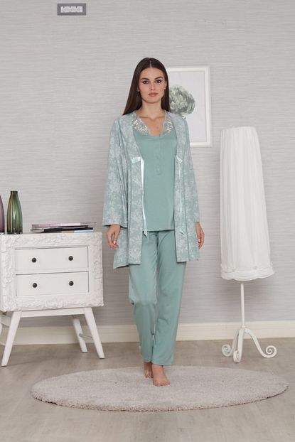 Tuba Kadin Yesil Uzun Kollu Sabahlikli Lohusa Hamile Pijama Takimi Trendyol