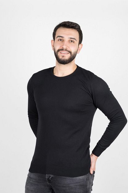 Cizgi Triko Slim Fit Erkek Triko Kazak Sifir Yaka Kol Ve Bel Lastikli Kislik Dokuma Trendyol
