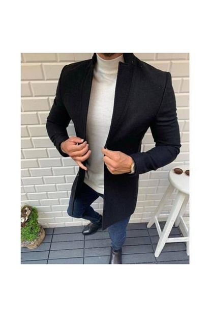 Esis Moda Erkek Siyah Slim Fit Italyan Kesim Pamuk Kase Kaban Trendyol