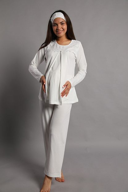Lohusa Sepeti Kadin Ekru Hamile Pijama Takimi Trendyol
