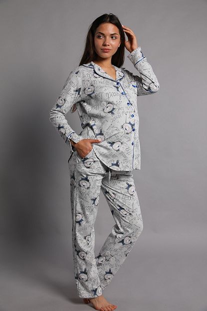 Lohusa Sepeti Kadin Indigo Mavi Hamile Pijama Takimi Trendyol