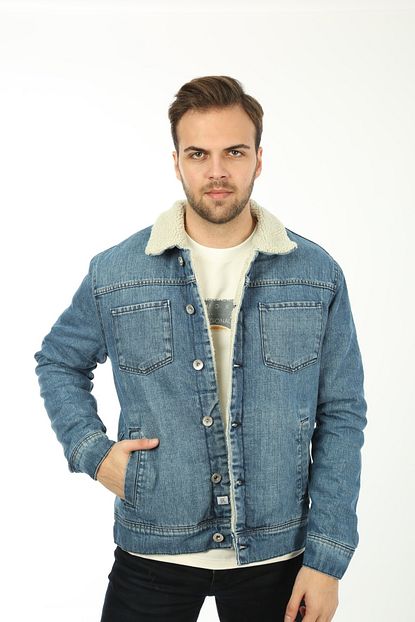 Regional Jeans Erkek Mavi Renk Ici Yunlu Kurklu Kot Ceket Trendyol
