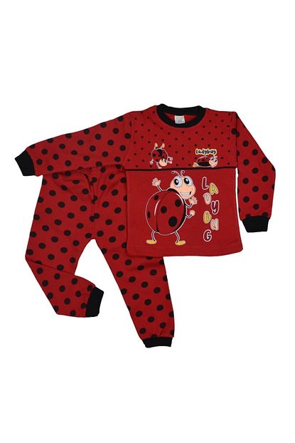 Zurafa Kiz Cocuk Kirmizi Ugur Bocegi Baskili Pijama Takimi Trendyol