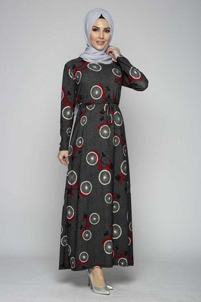 Burcu Tesettur Bisiklet Desenli Tesettur Elbise Ham611 4 S Antrasit Trendyol