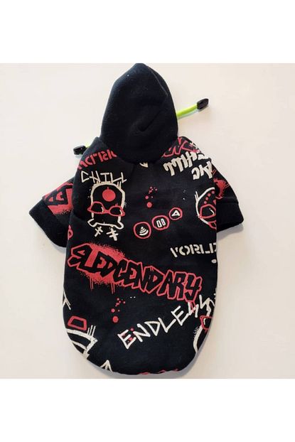 Ac Pet Tekstil Grafiti Desenli Ici Polarli Kapusonlu Kedi Kopek Kislik Kiyafet Sweat Trendyol