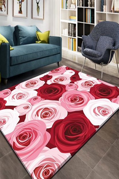 Osso Hali Osso Kirmizi Pembe Retro Guller 3d Desenli Lastikli Hali Ortusu Hali Kilifi Trendyol