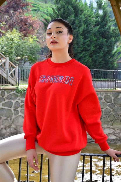 Mega Kadin Kirmizi Polarli Champion Sweatshirt Trendyol