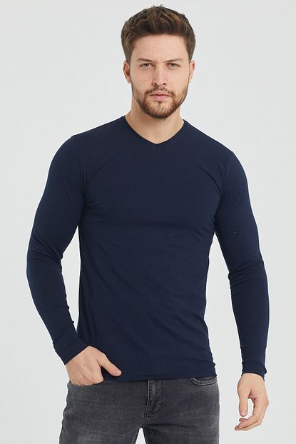 Cazador Erkek Lacivert V Yaka Sweatshirt Trendyol
