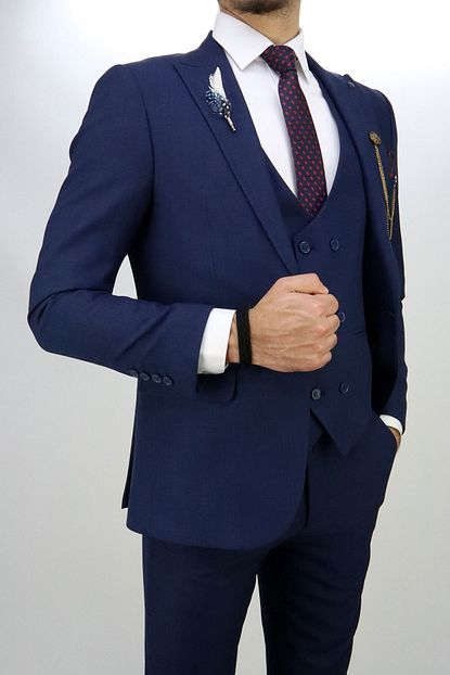 Zayfa Erkek Lacivert Vito Andolini Lacivert Slimfit Yelekli Takim Elbise Trendyol