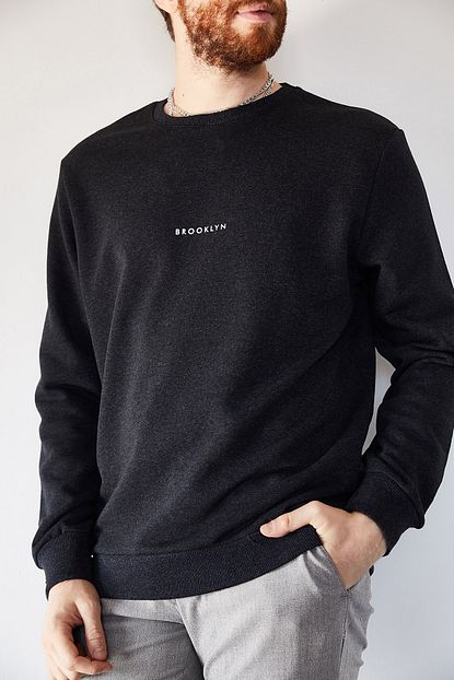 Xhan Erkek Antrasit Brooklyn Baskili Sweatshirt 1kxe8 44229 36 Trendyol