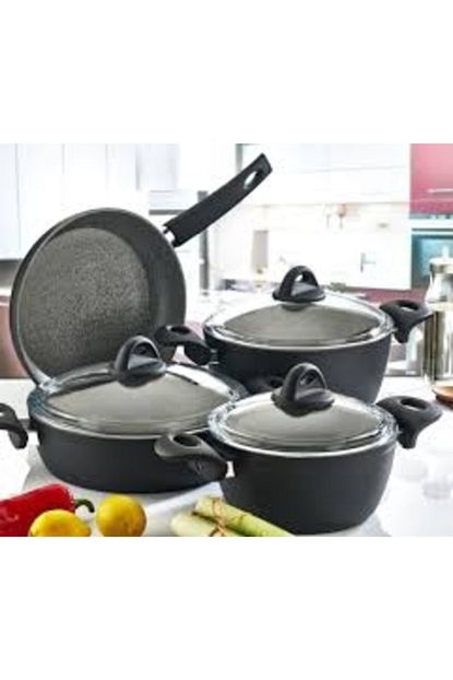 Bonera Everest Granit 7 Parca Tencere Seti Siyah Siyah Trendyol