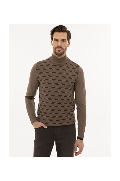 Pierre Cardin Erkek Acik Kahverengi Slim Fit Yarim Balikci Yaka Triko Kazak Trendyol