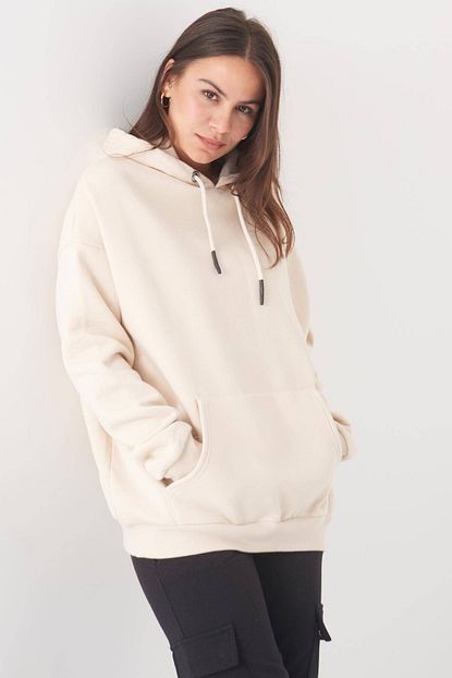 Addax Kadin Beyaz Kapusonlu Sweat S8641 S1 S2 Trendyol