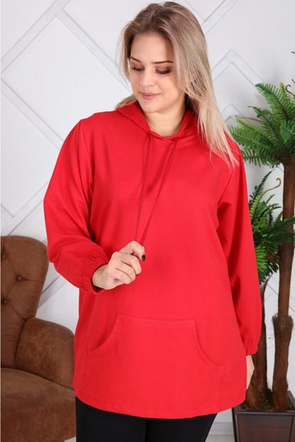 Emez Kadin Kirmizi Kapsonlu Sweatshirt Trendyol