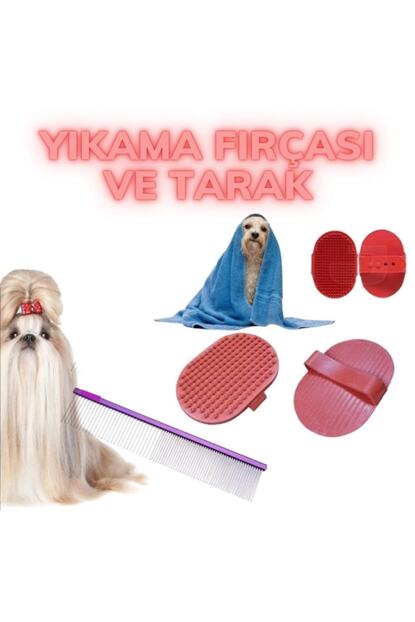 Rennway Pratik Plastik Kedi Kopek Temizlik Bakim Yikama Aleti Fircasi Ve Kopek Tuyu Taragi Seti Trendyol