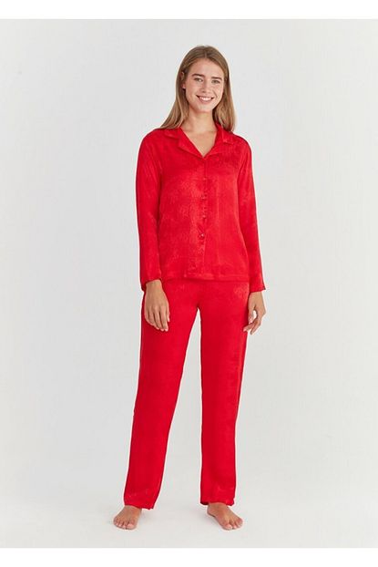 Suwen Kadin Kirmizi Snake Maskulen Pijama Takimi Trendyol